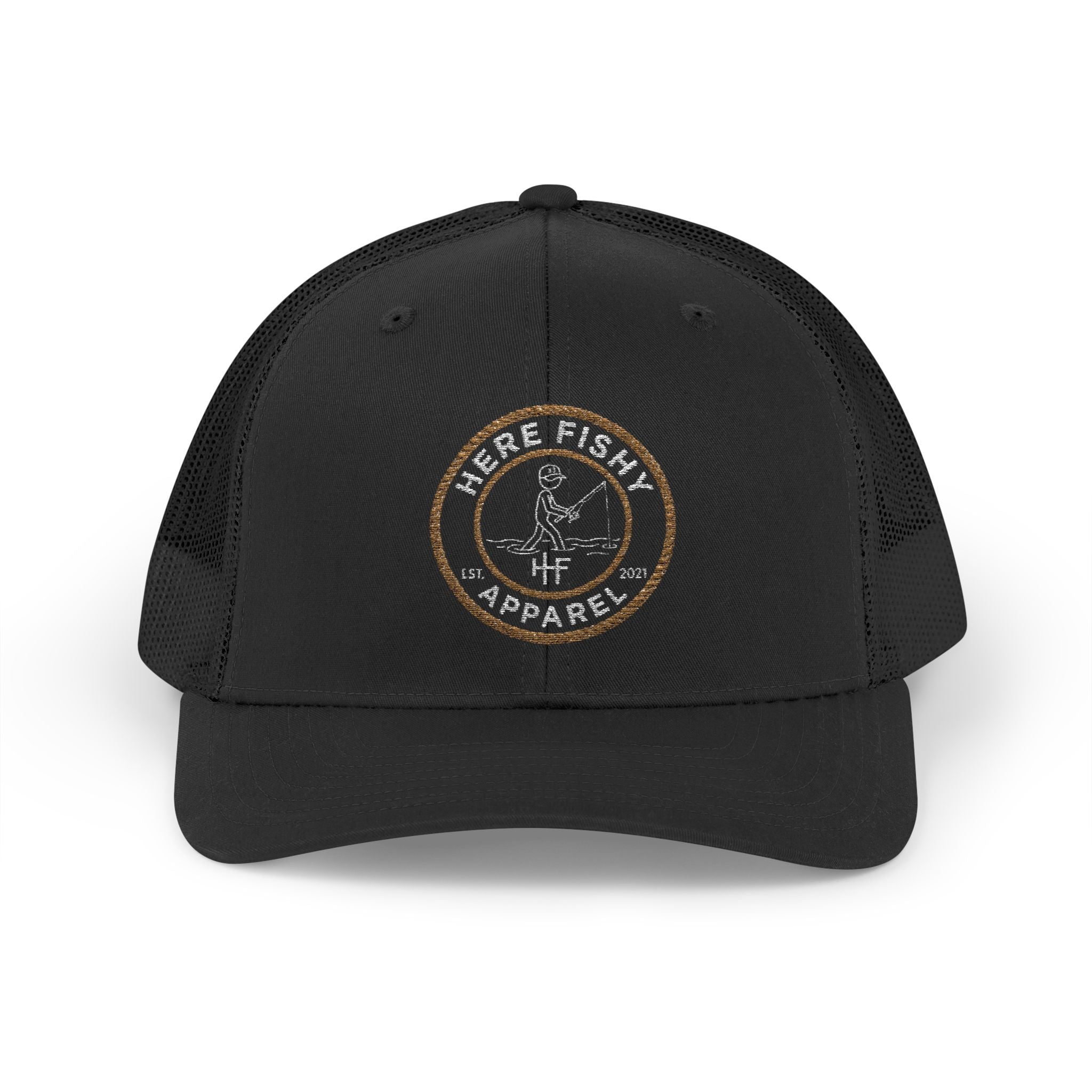 Here Fishy Apparel Trucker Hat – Embroidered Fishing Logo Snapback